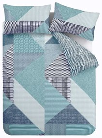 Lenjerie de pat albastru-verde pentru pat dublu 200x200 cm Larsson Geo – Catherine Lansfield