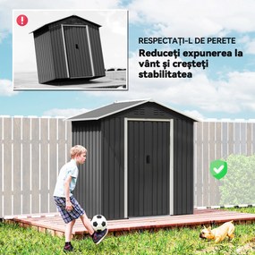 Outsunny Căsuță de Grădină, Magazie pentru Unelte, Oțel, 194x107x191 cm, Gri | Aosom Romania