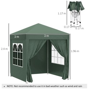 Outsunny Cort 2x2 m impermeabil cu 4 pereti detasabili, cort pliabil din metal si poliester cu husa de transport, Verde