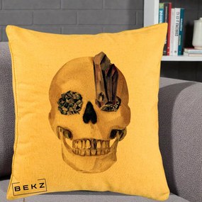 Perna Decorativa Craniu cu Cristale de Ametist, 40x40 cm, Galben, Husa Detasabila, Perna Inclusa, BEKZ®