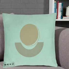 Perna Decorativa Geometric Boho Luna si Disc, 40x40 cm, Verde Menta, Husa Detasabila, Perna Inclusa, BEKZ®