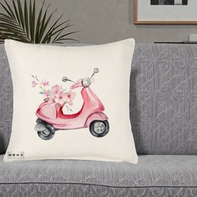 Perna Decorativa Scuter Roz cu Flori Acuarela, 40x40 cm, Crem Reliefat, Husa Detasabila, Perna Inclusa, BEKZ®