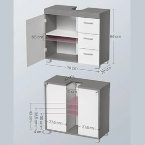 Dulap pentru chiuvetă IVY, 30x70x64 cm, alb/gri Vasagle