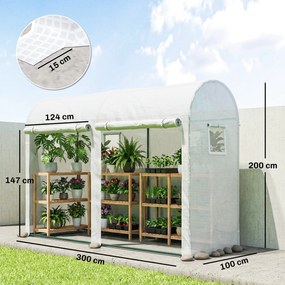 Outsunny Seră de Grădină, Seră Mică pentru Balcon cu Prelată PE și Cadru din Oțel, Uși și Ferestre Rulante 300 x 100 x 200 cm alb | Aosom Romania