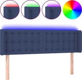 vidaXL Tăblie de pat cu LED, albastru, 147x16x78/88 cm, textil