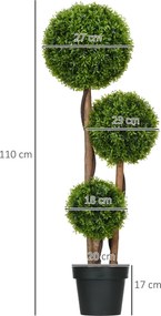 HOMCOM Plantă Artificială de Buxus cu 3 Ffere și Frunze de Bambus | Aosom Romania