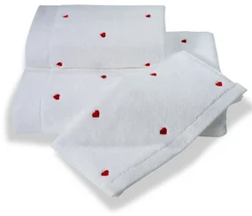 Prosop MICRO LOVE 50x100 cm Alb - inimioare roșu / Red hearts