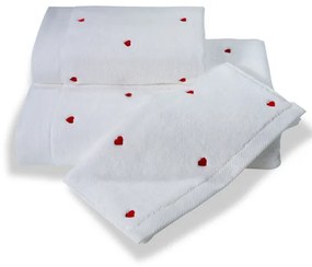 Set cadou de prosoape și prosoape de corp MICRO LOVE, 3 buc Alb - inimioare roșu / Red hearts