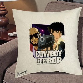 Perna Personalizata Cowboy Bebop Spike si Jet Poster, 40x40 cm, Ecru, Husa Detasabila, Perna Inclusa, BEKZ®