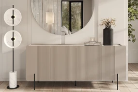 Comodă Malmi 200 cm cu patru uși pe bază de metal - cașmir / crem bianca / picioare negre
