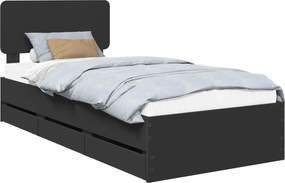 vidaXL Cadru de pat cu headboard Negru 90 x 190 cm Lemn prelucrat