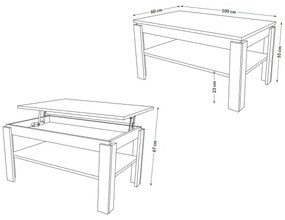 Măsuță de cafea pliabilă cu blat rabatabil cu raft ADEN alb