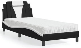 vidaXL Pat cu saltea, negru și alb, 80x200 cm, piele ecologică