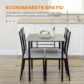 HOMCOM Set 5 Piese Masa Dreptunghiulară Metal MDF 4 Scaune Design Modern pentru Dining | Aosom Romania