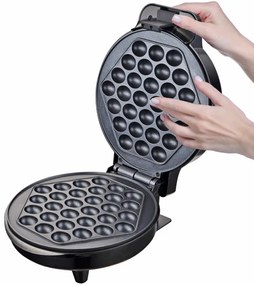 Aparat de facut vafe Bubble Waffle Rosberg R51442H, 1000W, Placi antiaderente, Negru