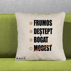 Perna Decorativa Frumos Destept Bogat, 40x40 cm, Bej Canapea, Husa Detasabila, Perna Inclusa, BEKZ®