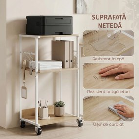 HOMCOM Suport pentru Imprimantă pe 3 Niveluri cu Roți și Cârlige, Masă Modernă, Lemn Natural. | Aosom Romania