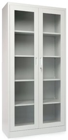 Dulap metalic universal cu ușă din sticlă, 90 x 40 x 185 cm, încuietoare cu cilindru, gri deschis - ral 7035