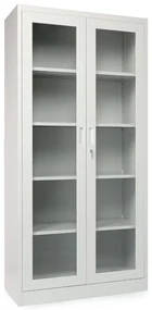 Dulap metalic universal cu ușă din sticlă, 90 x 40 x 185 cm, încuietoare cu cilindru, gri deschis - ral 7035