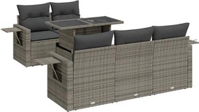 vidaXL Set mobilier grădină cu perne, 6 piese, gri, poliratan