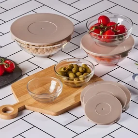 Altom Set de boluri de sticlă cu capac 5 buc, mixde culori