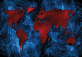 Fototapet - Harta roșie a lumii fundal albastru (152,5x104 cm), în 8 de alte dimensiuni noi