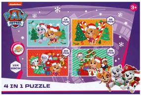 Puzzle pentru copii 4 în 1 PAW PATROL si bradul de Craciun, 19x29 cm