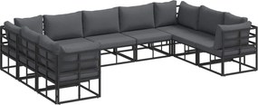 vidaXL Set de canapele pentru grădină cu pernă 9 pcs Negru Aluminiu