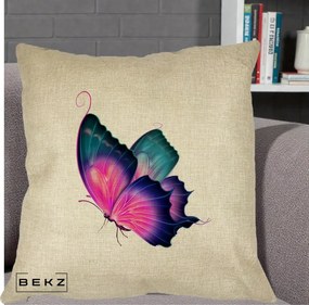 Perna Decorativa Fluture Neon, 40x40 cm, Crem, Husa Detasabila, Perna Inclusa, BEKZ®