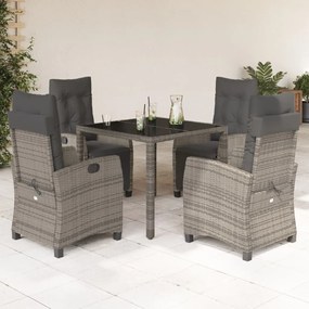 vidaXL Set mobilier de grădină cu perne, 5 piese, gri, poliratan