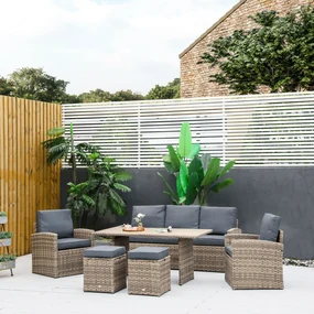 Outsunny Set Complet Mobila de Gradina, 6 Piese din Ratan PE, Include Perne Moi, Gri, Design Elegant pentru Exterior | Aosom Romania