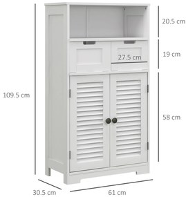 kleankin Mobila de baie dulap 2 uși raft ajustabil 2 sertare niche 61 x 30,5 x 109,5 cm alb | Aosom Romania