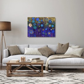 Tablou pe sticlă - Flori albastru închis (70x50 cm)