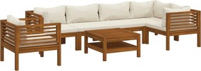 vidaXL Set mobilier grădină cu perne crem, 7 piese, lemn masiv acacia
