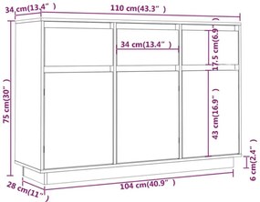 Servanta, negru, 110x34x75 cm, lemn masiv de pin 1, Negru