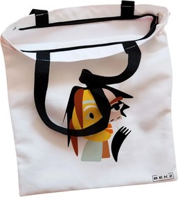 Sacosa de Panza pentru Cumparaturi, Geanta Tote, model Abstract face 2, Cu fermoar, 38x34.5 cm, Alba, BEKZ®