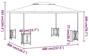 Foisor cu pereti laterali si acoperisuri duble antracit 3x4 m Antracit, 3 x 4 m
