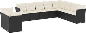 vidaXL Set canapele de grădină cu perne, 10 piese, negru, poliratan