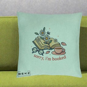 Perna Personalizata Sorry I'm Booked Carti Flori, 40x40 cm, Verde Menta, Husa Detasabila, Perna Inclusa, BEKZ®