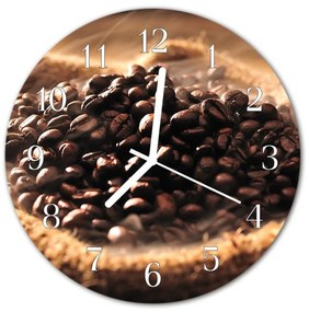 Ceas de perete din sticla rotund Boabe de cafea Bucătărie Brun