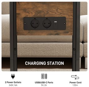 HOMCOM Măsuță de cafea în formă de C, extensibilă, cu 2 stații de încărcare, lemn și metal, 39x29x57 cm, negru și maro | Aosom Romania