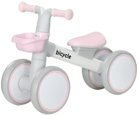 AIYAPLAY Bicicletă de echilibru pentru copii 4 roți șa reglabilă, ghidon ergonomic aliaj aluminiu PP, copii 1-3 ani - Gri Alb Roz | Aosom Romania