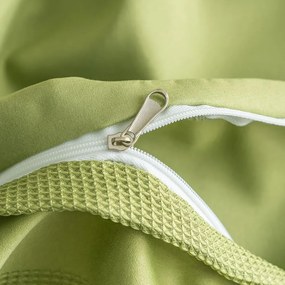 Lenjerie de pat Dublu, Colecția Sensitive Touch, Model cu dungi (Embosat), 4 Piese din Bumbac satinat (Periat), Cearșaf cu Elastic, Culoare Verde