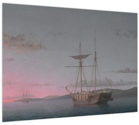 Tablou pe sticlă - Fitz Henry Lane, Lumber Schooners at Evening on Penobscot Bay, reproducere (70x50 cm)