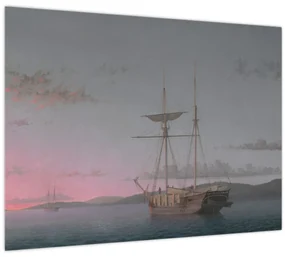 Tablou pe sticlă - Fitz Henry Lane, Lumber Schooners at Evening on Penobscot Bay, reproducere (70x50 cm)