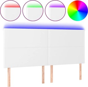 vidaXL Tăblie de pat cu LED, alb, 180x5x118/128 cm, piele ecologică
