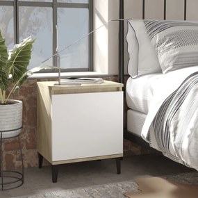 805844 vidaXL Noptiere cu picioare metal 2 buc. stejar sonoma/alb 40x30x50 cm