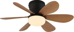 Lustra LED cu Ventilator si telecomanda DELORES negru/ efect de lemn