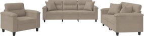 vidaXL Set de canapele cu perne, 3 piese, gri taupe, microfibră