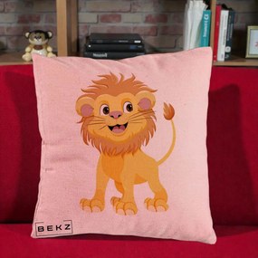Perna Decorativa Pui de Leu Kawaii, 40x40 cm, Roz, Husa Detasabila, Perna Inclusa, BEKZ®